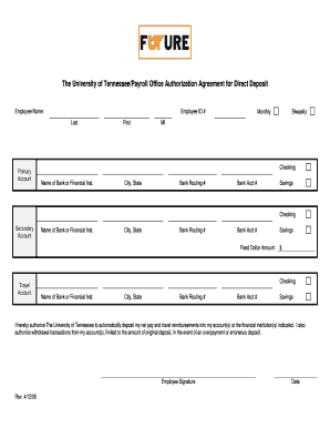 University of Tennessee Direct Deposit Authorization