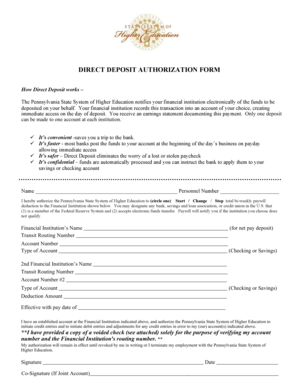 Pennsylvania Direct Deposit Authorization Form