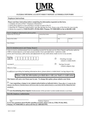 Flexible Spending Account Direct Deposit Authorization Form