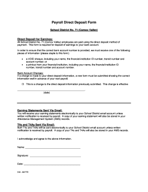 Payroll Direct Deposit Form