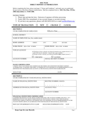 SISC Flex Direct Deposit Authorization