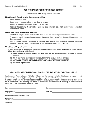 Roanoke County Direct Deposit Authorization Form