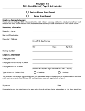 ACH (Direct Deposit) Payroll Authorization - mcgregor-isd