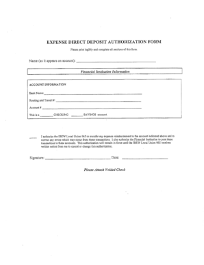 Expense Direct Deposit Authorization Form