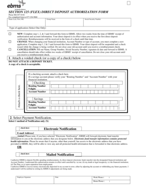 Section 125 Flex Direct Deposit Authorization Form