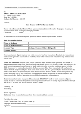 Client Mandate Form for RTGS Pay-out Facility