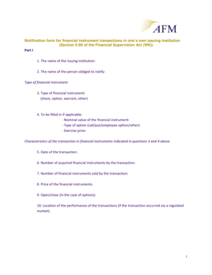 Notification Form for Financial Instrument Transactions
