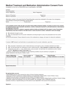 Medical Treatment and Medication Administration Consent Form