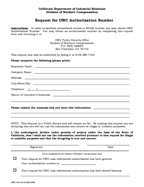 California DWC Authorization Request Form