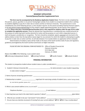 Clemson University Residency Application Parental Form