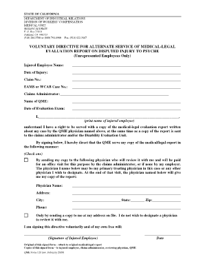 California Voluntary Directive for Medical-Legal Evaluation Report