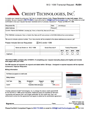 W-2/1099 Transcript Request Form