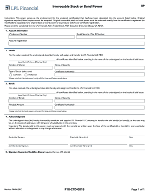 Irrevocable Stock or Bond Power