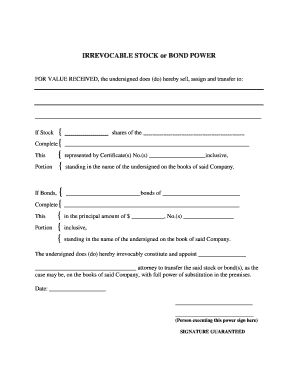 Irrevocable Stock or Bond Power