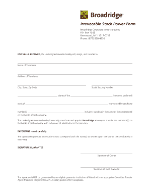 Corporate stock certificate template - Broadridge Stock Power Form