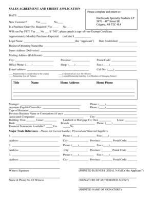 Sales Agreement and Credit Application