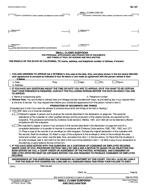 California Small Claims Subpoena
