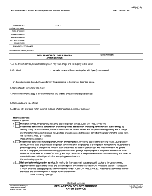 Declaration of Lost Summons