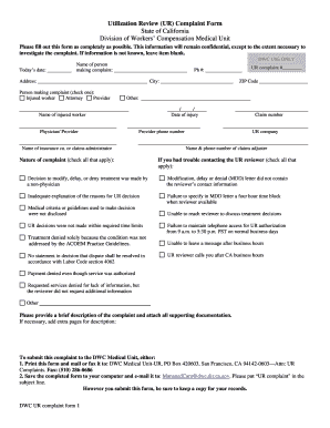 California Utilization Review Complaint Form