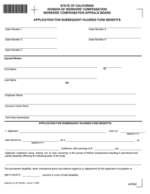 California Subsequent Injuries Fund Benefits Application