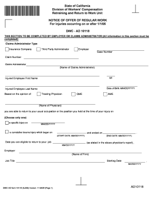 California Notice of Offer of Regular Work