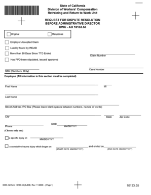 California Workers' Compensation Dispute Resolution Form