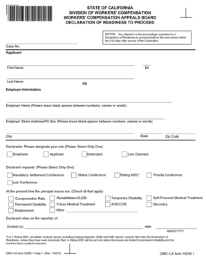 California Workers' Compensation Declaration of Readiness