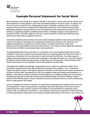 social work example personal statement