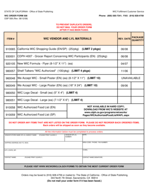 California WIC Order Form 508