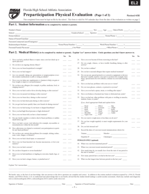 Florida High School Athletic Association Preparticipation Physical Evaluation