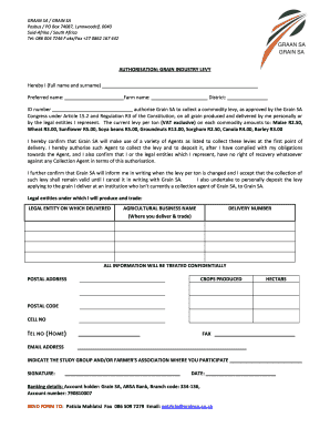 Grain Industry Levy Authorization Form