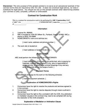 Oregon Construction Work Contract