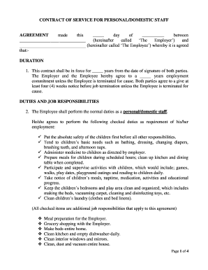 Contract of Service for Personal/Domestic Staff