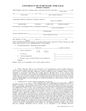 British Columbia Contract of Purchase and Sale