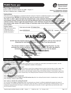 Queensland Residential Property Warning Statement