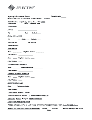 Agency Information Form Flood Code
