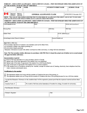 Form 17 Education Allowance Canada