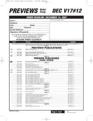 Comic Book Order Form