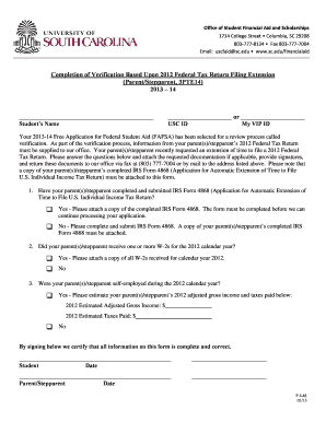 2013-14 Verification Form for Federal Tax Return Extension