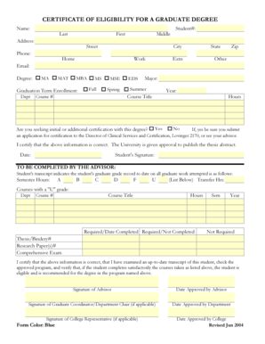 Certificate of Eligibility for Graduate Degree
