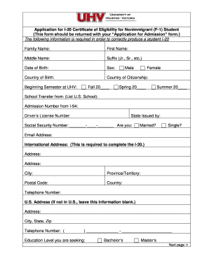 Application for I-20 Certificate of Eligibility for Nonimmigrant (F-1) Student