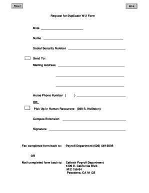 Request for Duplicate W-2 Form