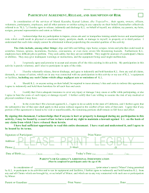 Participant Agreement Release and Assumption of Risk