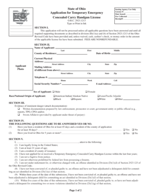 Ohio Temporary Emergency Concealed Carry Handgun License Application
