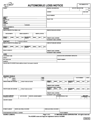 Automobile Loss Notice Form