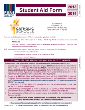 2013-2014 Student Aid Form