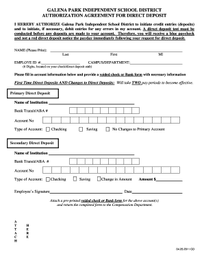 Galena Park Direct Deposit Authorization
