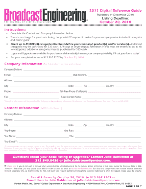 2011 Digital Reference Guide Listing Form