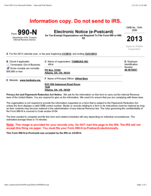 Form 990-N (e-Postcard) Online - View and Print Return