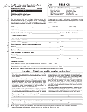 Health History and Examination Form for Camp Attendance